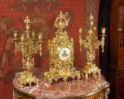fig 1. Antique French Gothic Clock Set by Louis Japy.